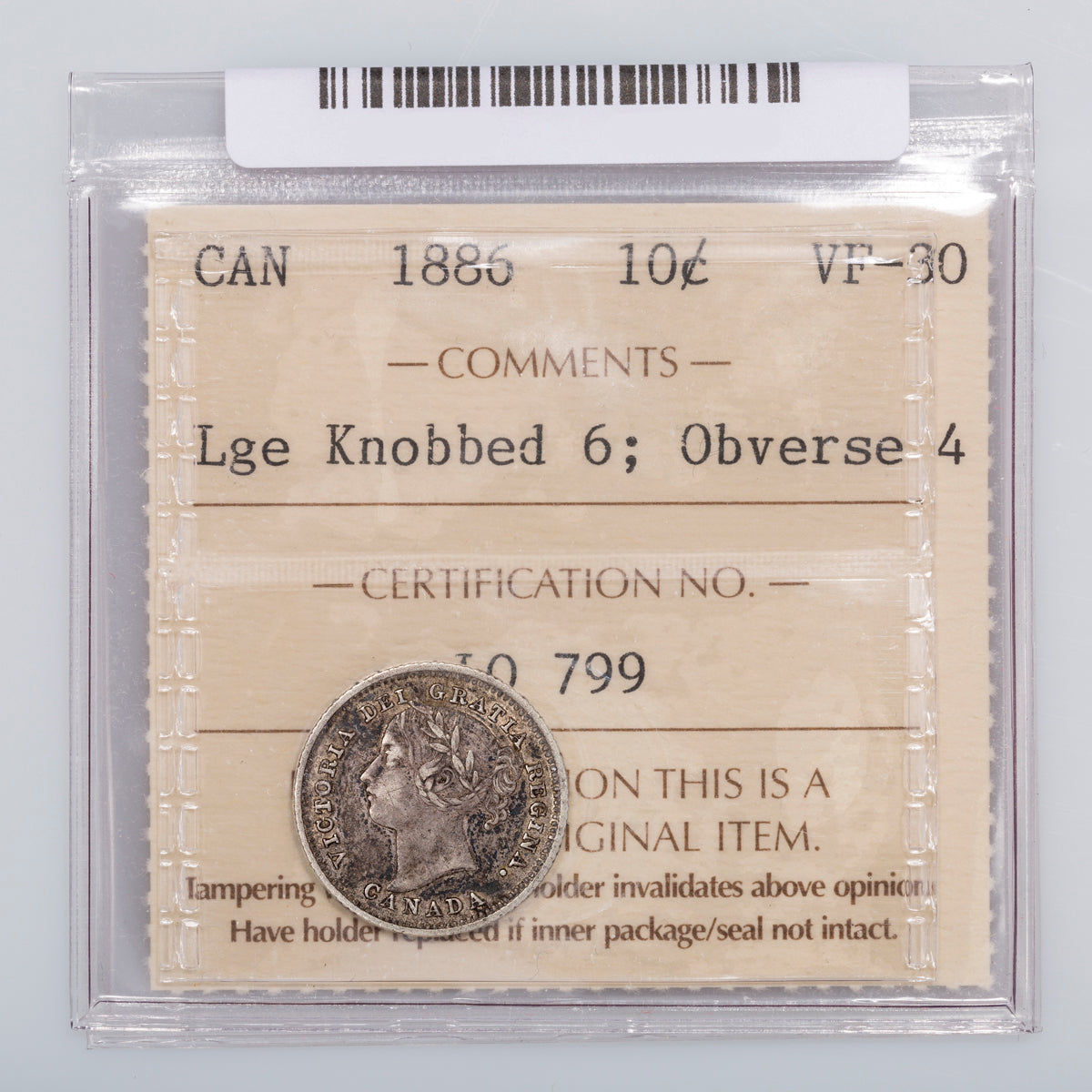 10 Cent 1886 Large Knobbed 6 Obverse 4 ICCS VF-30