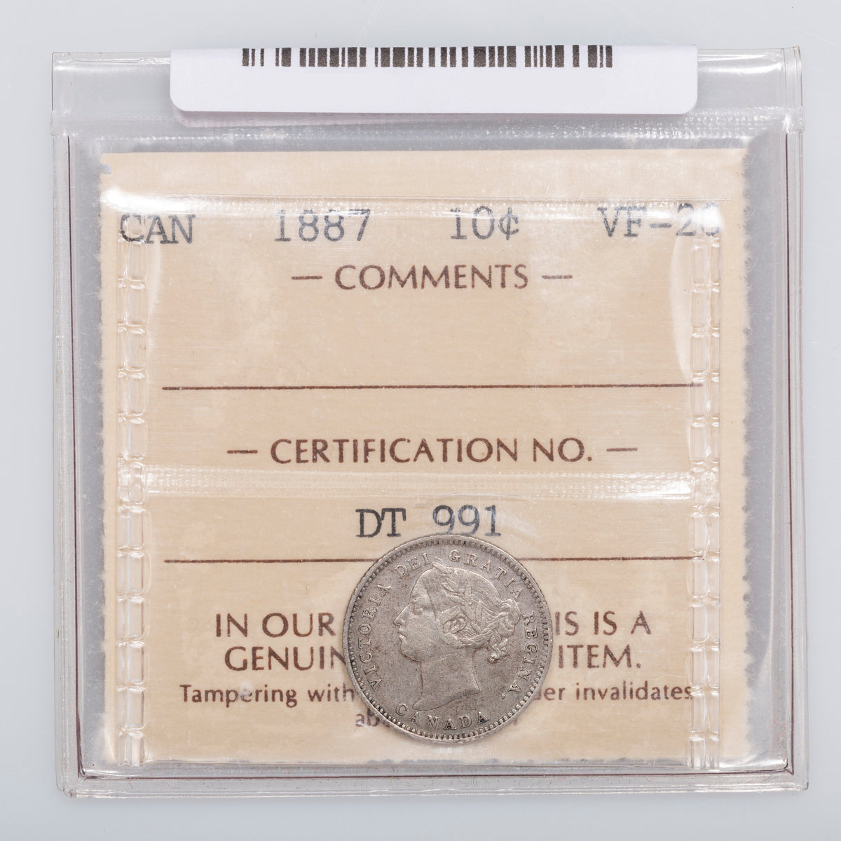 10 Cent 1887 ICCS VF-20