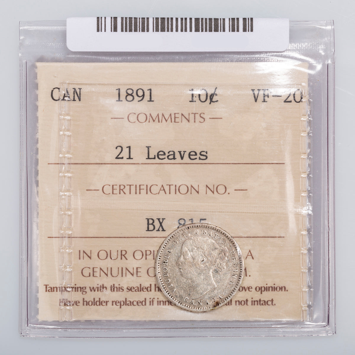 10 Cent 1891 21 Leaves ICCS VF-20