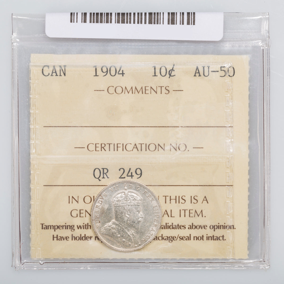 10 Cent 1904 ICCS AU-50