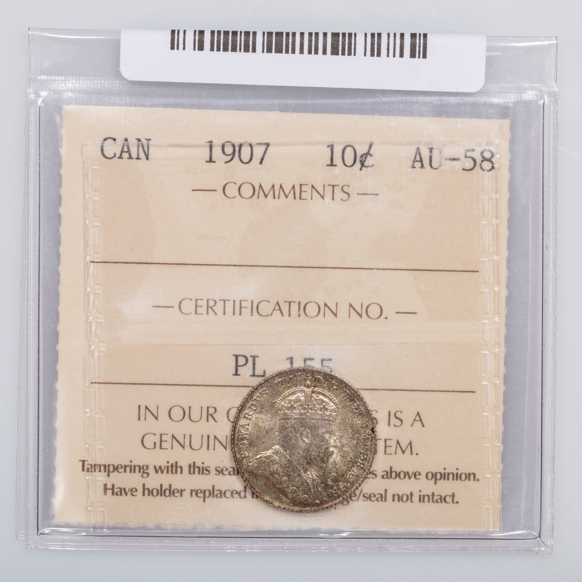 10 Cent 1907 ICCS AU-58
