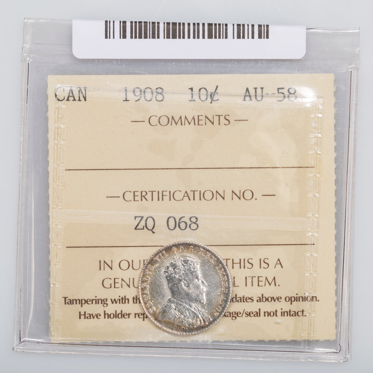 10 Cent 1908 ICCS AU-58
