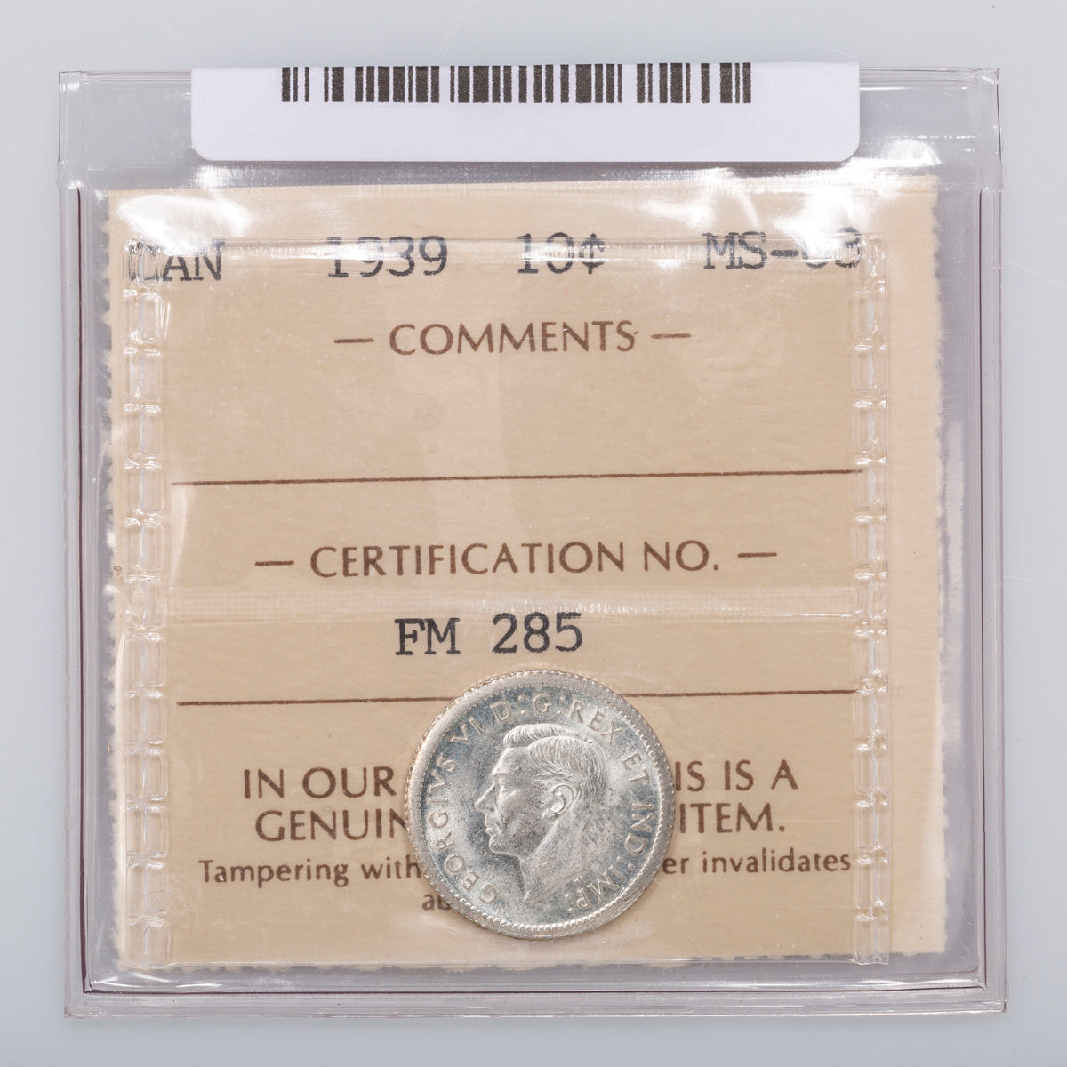 10 Cent 1939 ICCS MS-63