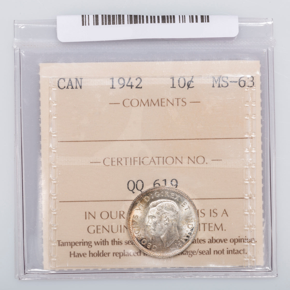 10 Cent 1942 ICCS MS-63