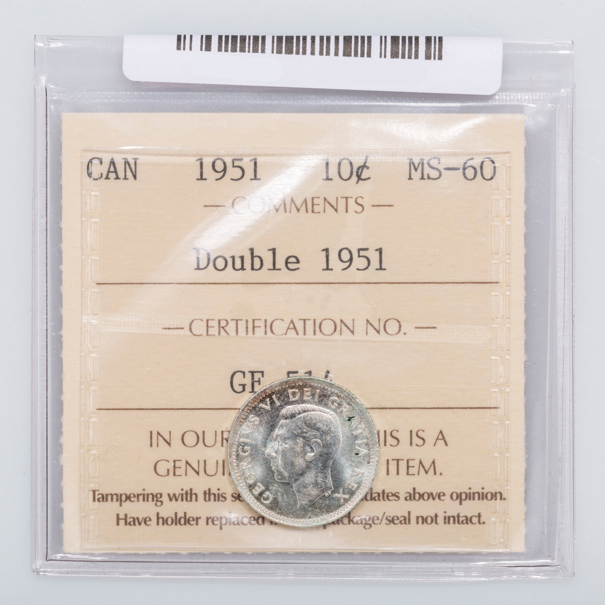 10 Cent 1951 Double 1951 ICCS MS-60
