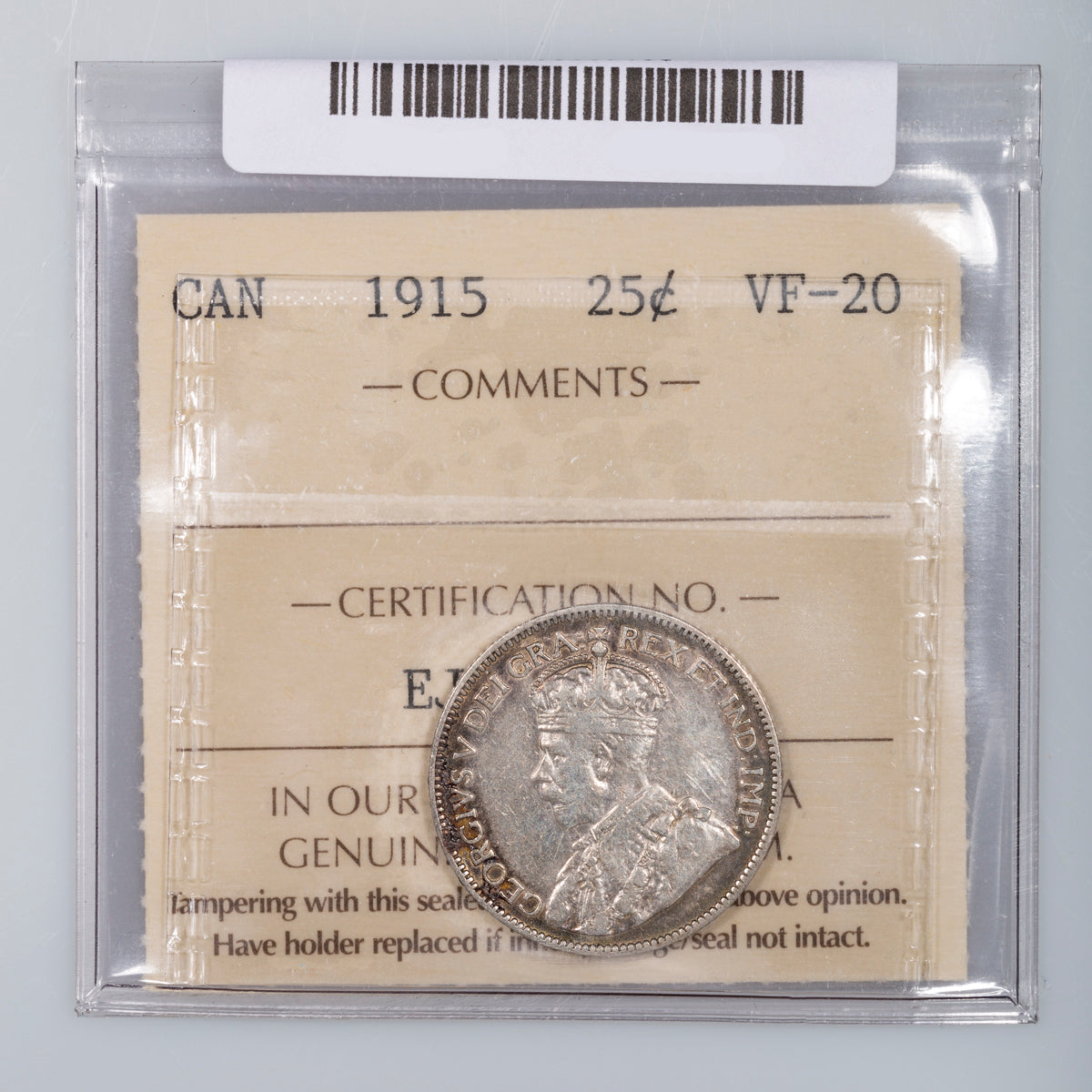 25 Cent 1915 ICCS VF-20