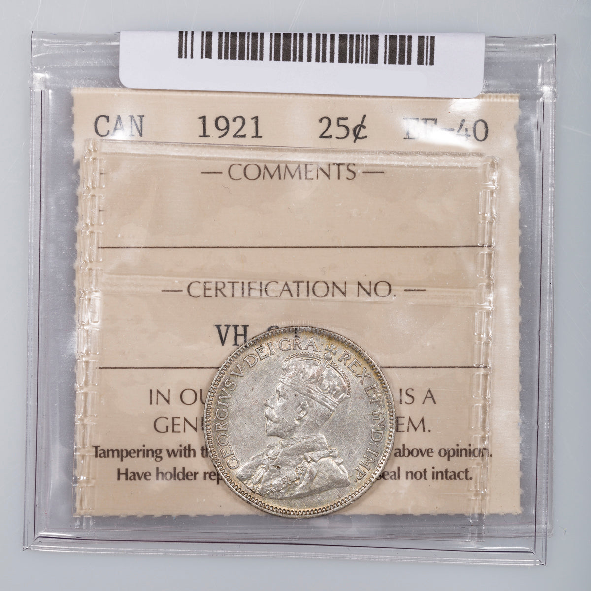 25 Cent 1921 ICCS EF-40