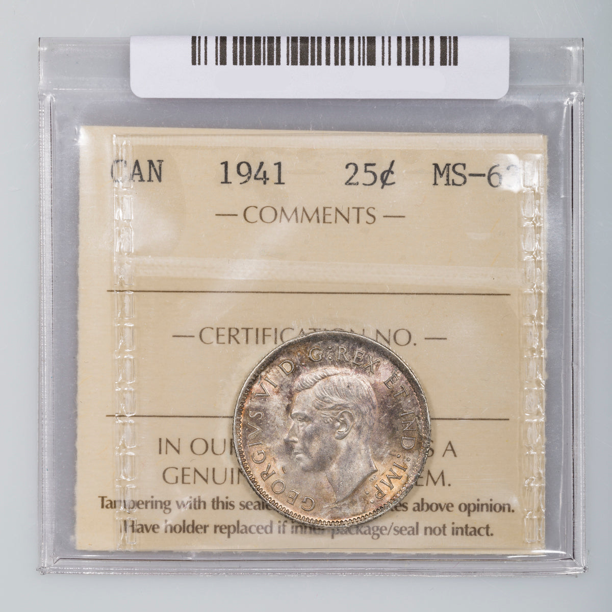 25 Cent 1941 ICCS MS-63