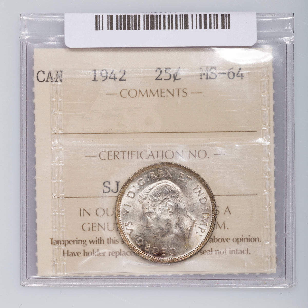 25 Cent 1942 ICCS MS-64