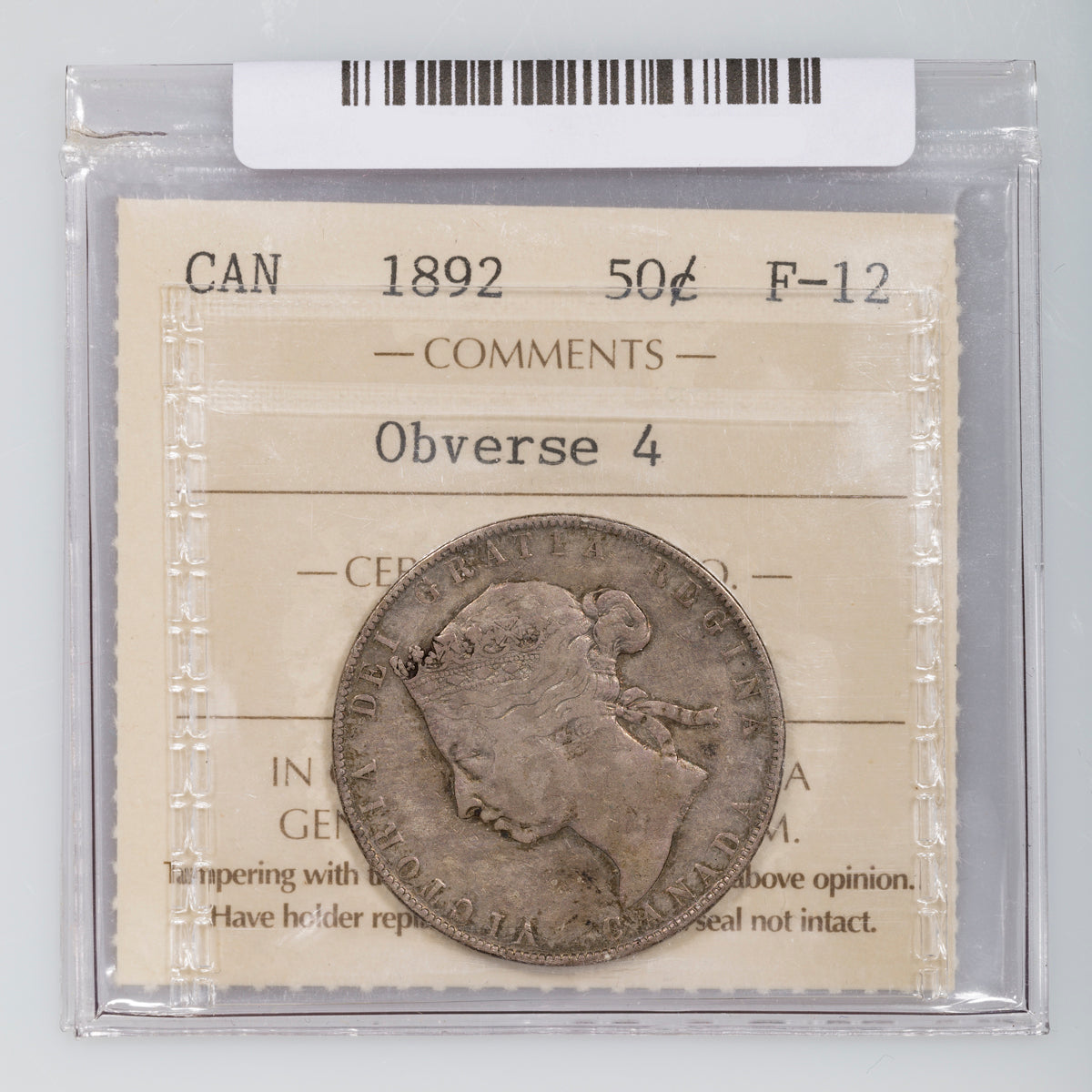 50 Cent 1892 Obverse 4 ICCS F-12