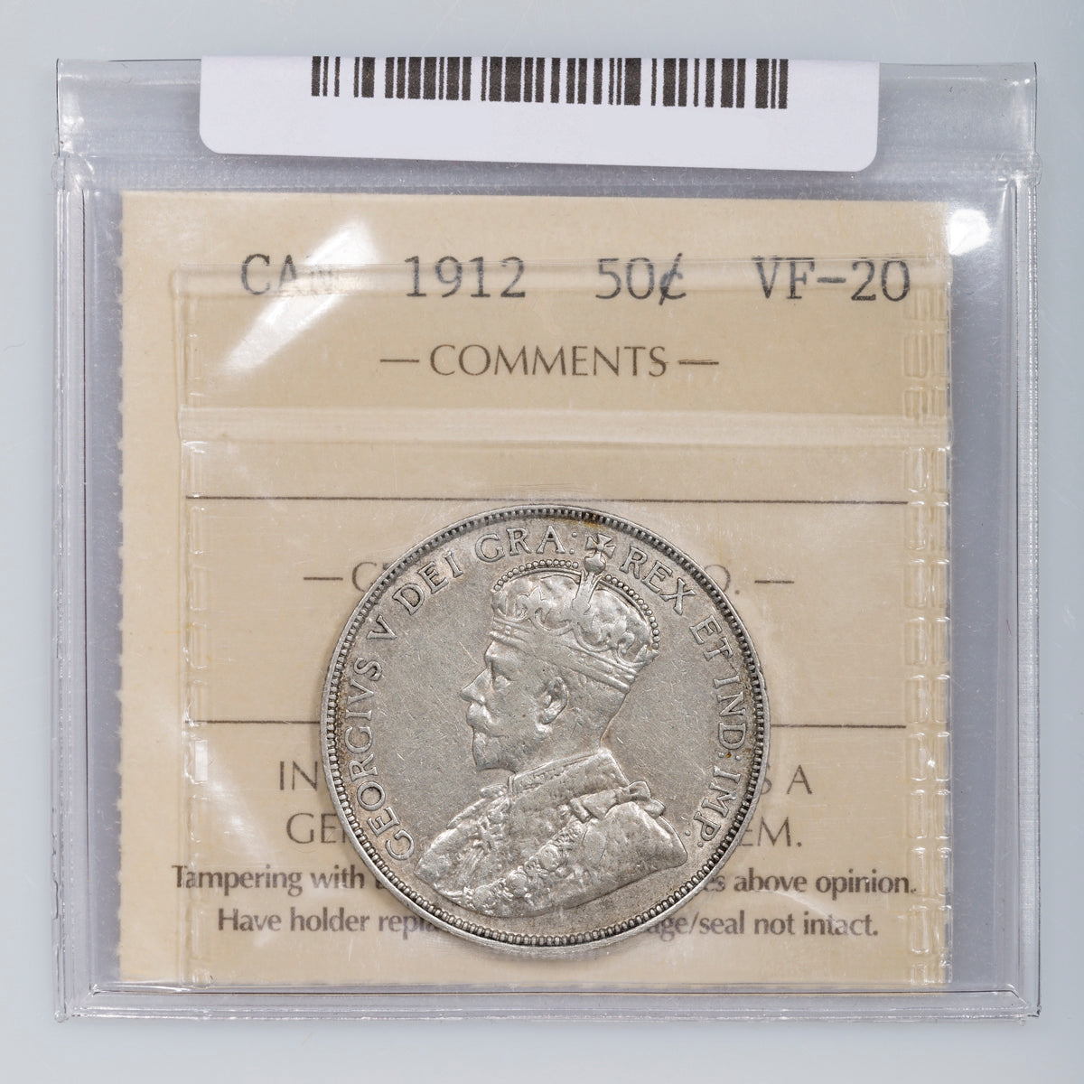 50 Cent 1912 ICCS VF-20