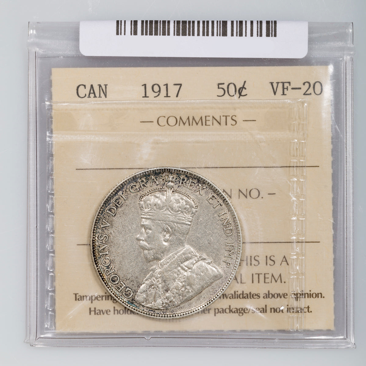 50 Cent 1917 ICCS VF-20