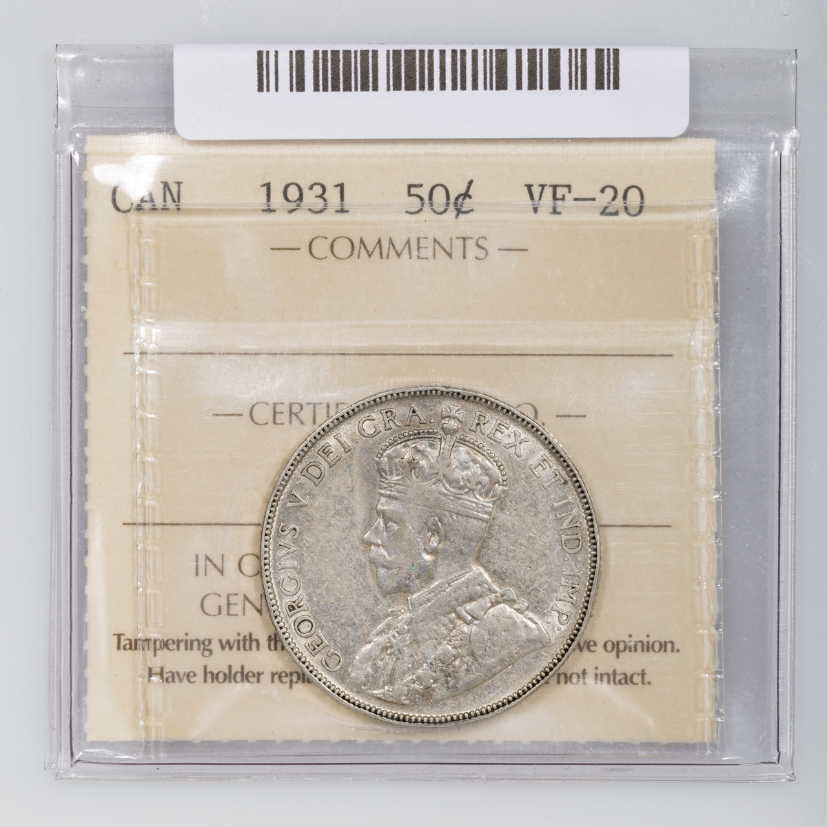 50 Cent 1931 ICCS VF-20