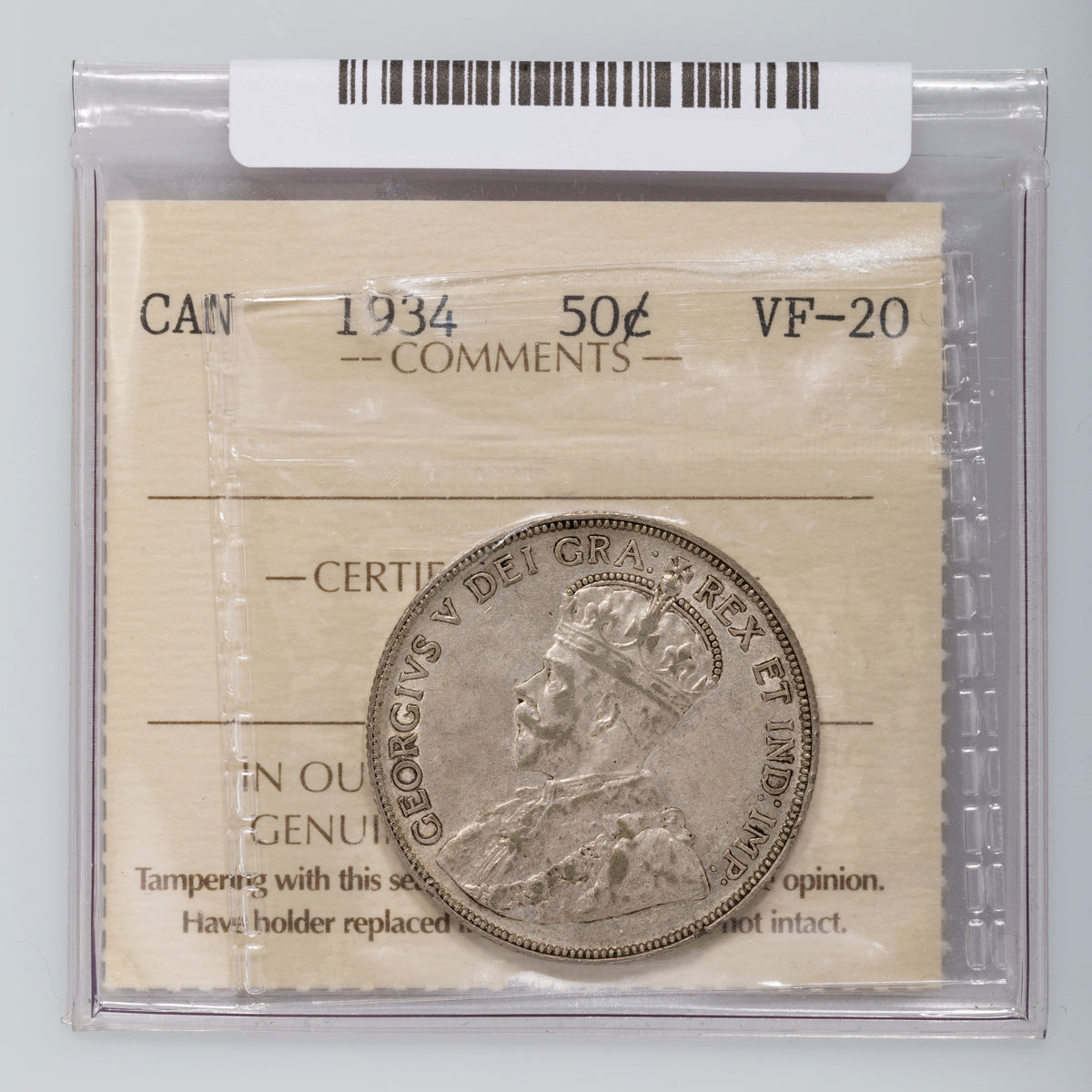 50 Cent 1934 ICCS VF-20