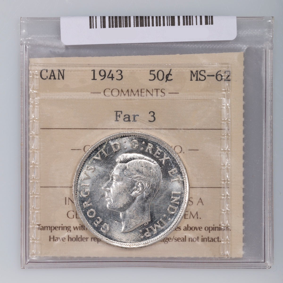 50 Cent 1943 Far 3 ICCS MS-62