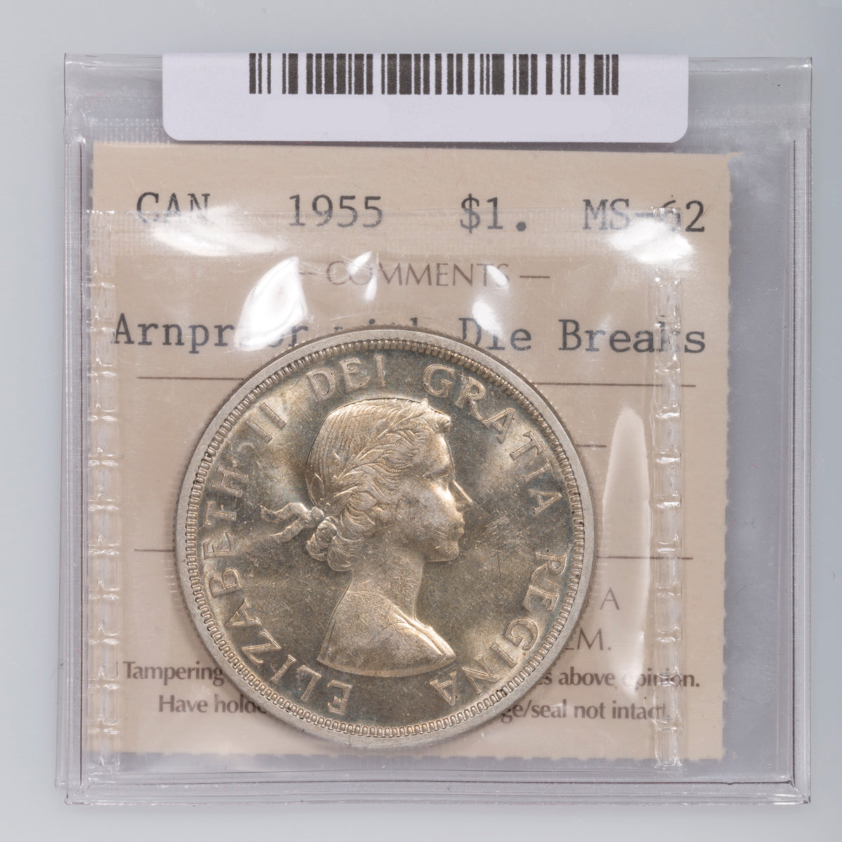 $1 1955 Arnprior with Die Breaks ICCS MS-62