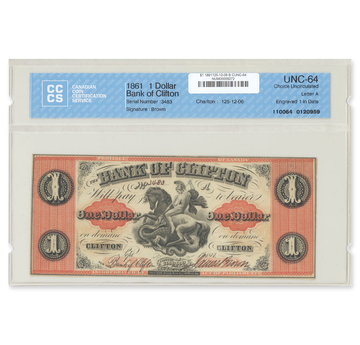 $1 1861 125-12-06 Bank of Clifton CCCS CUNC-64