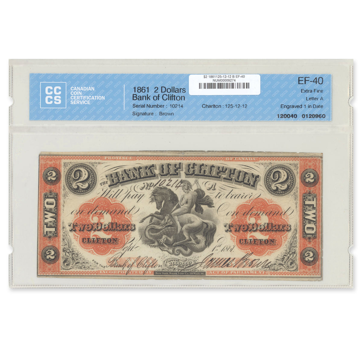 $2 1861 125-12-12 Bank of Clifton CCCS EF-40