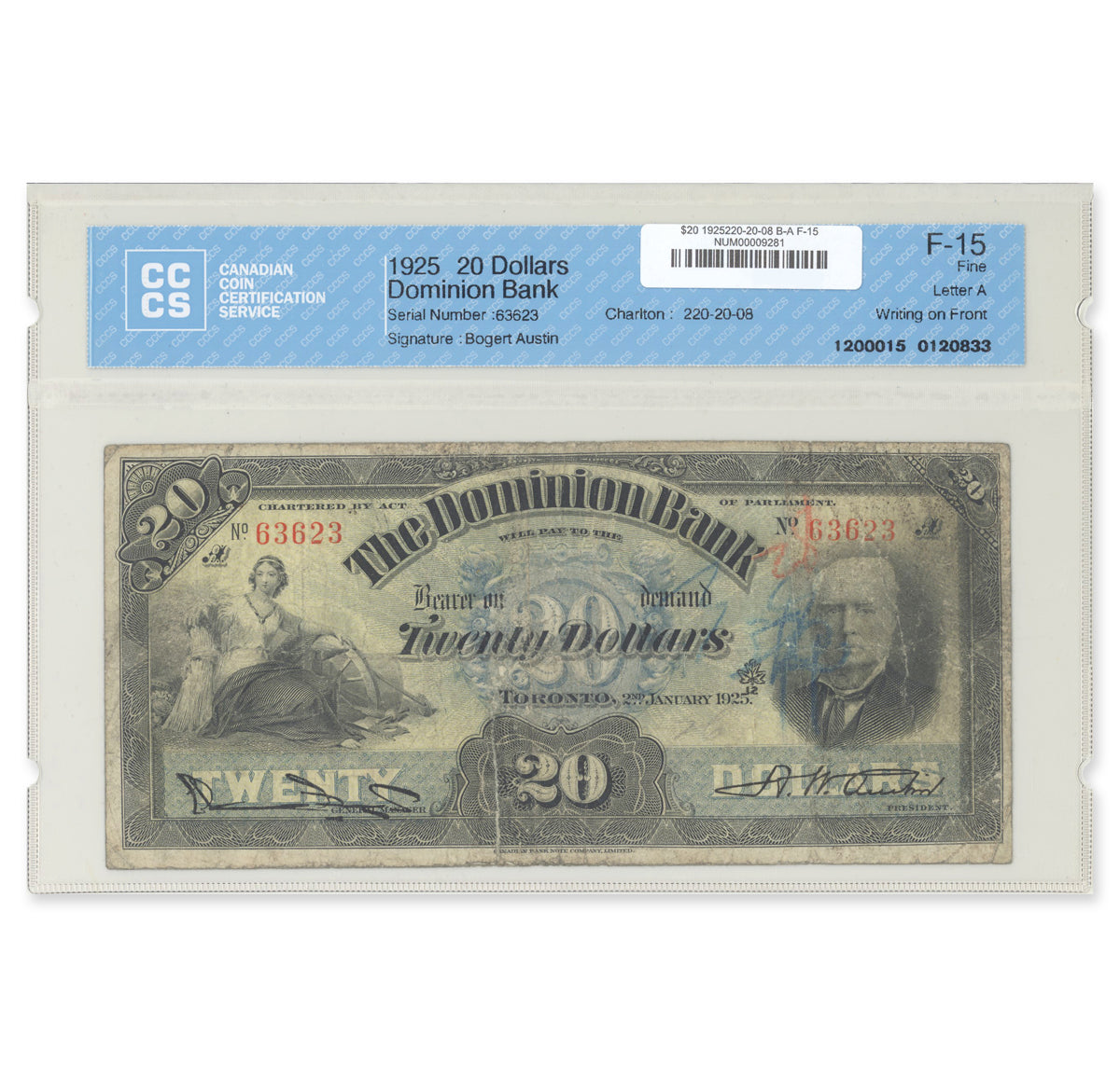 $20 1925 220-20-08 Dominion Bank Bogert-Austin CCCS F-15