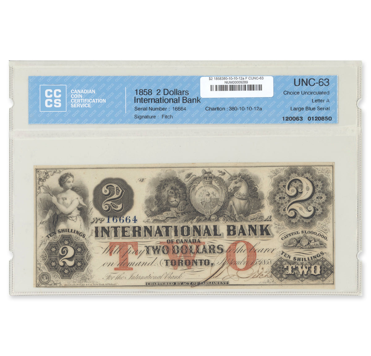 $2 1858 380-10-10-12a International Bank of Canada CCCS CUNC-63