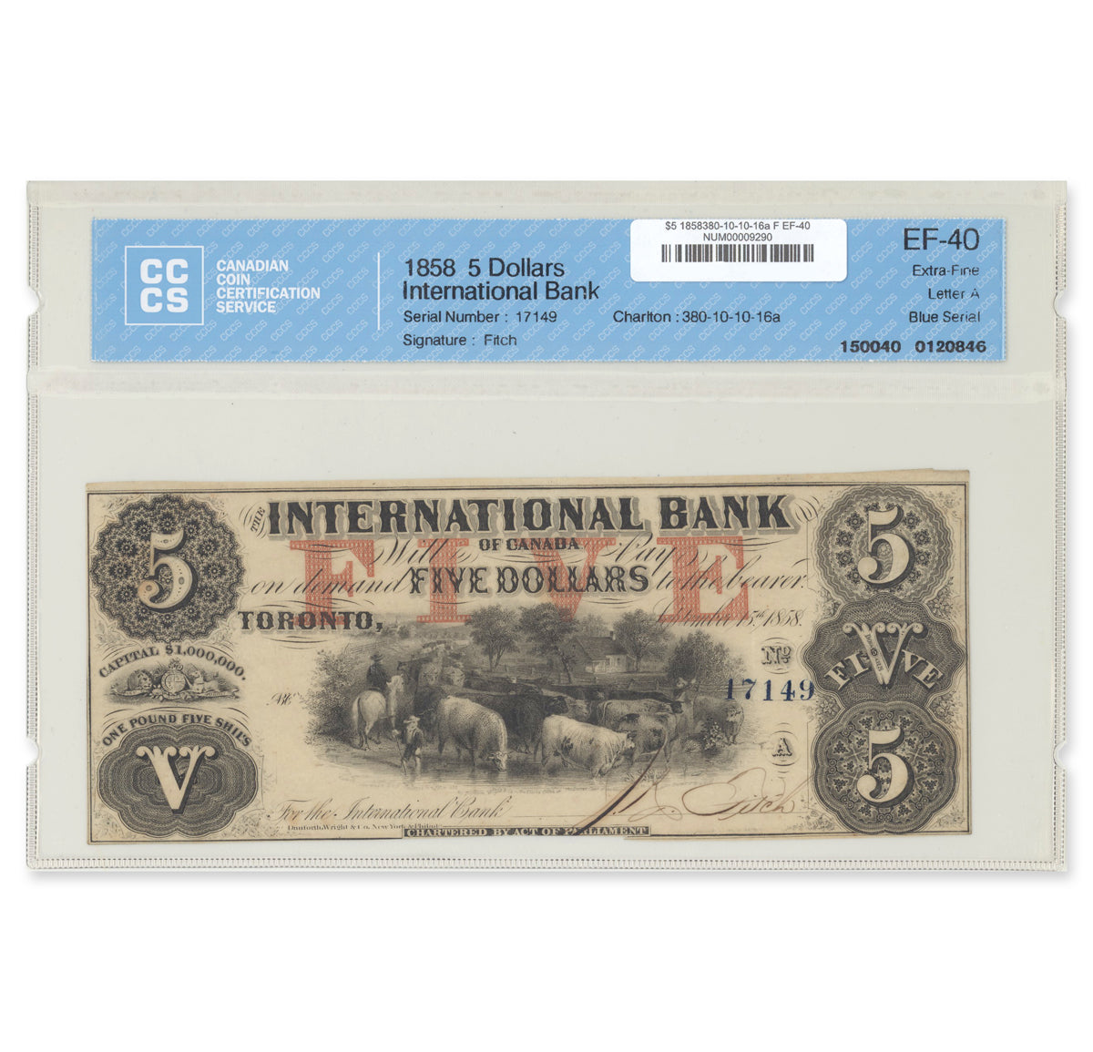 $5 1858 380-10-10-16a International Bank of Canada CCCS EF-40