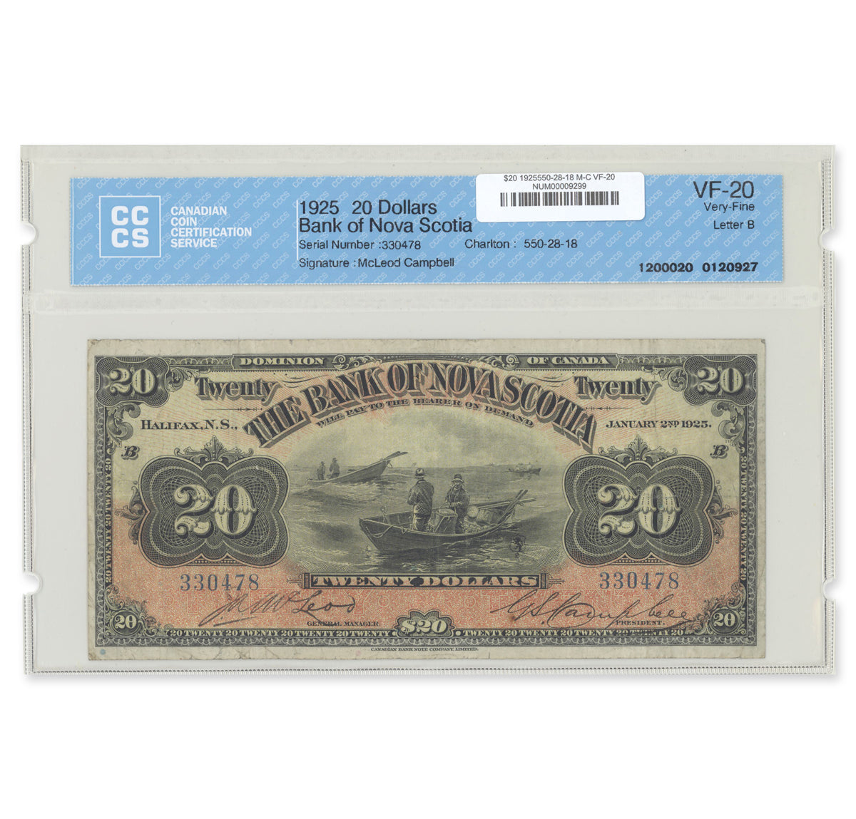 $20 1925 550-28-18 Bank of Nova Scotia McLeod-Campbell CCCS VF-20