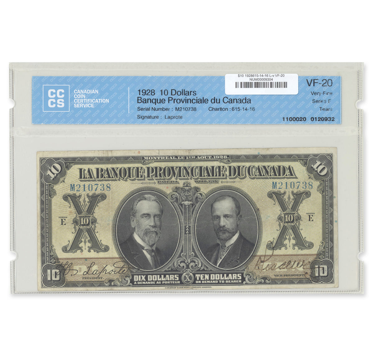 $10 1928 615-14-16 La Banque Provincial du Canada Laporte-various Prefix M CCCS VF-20