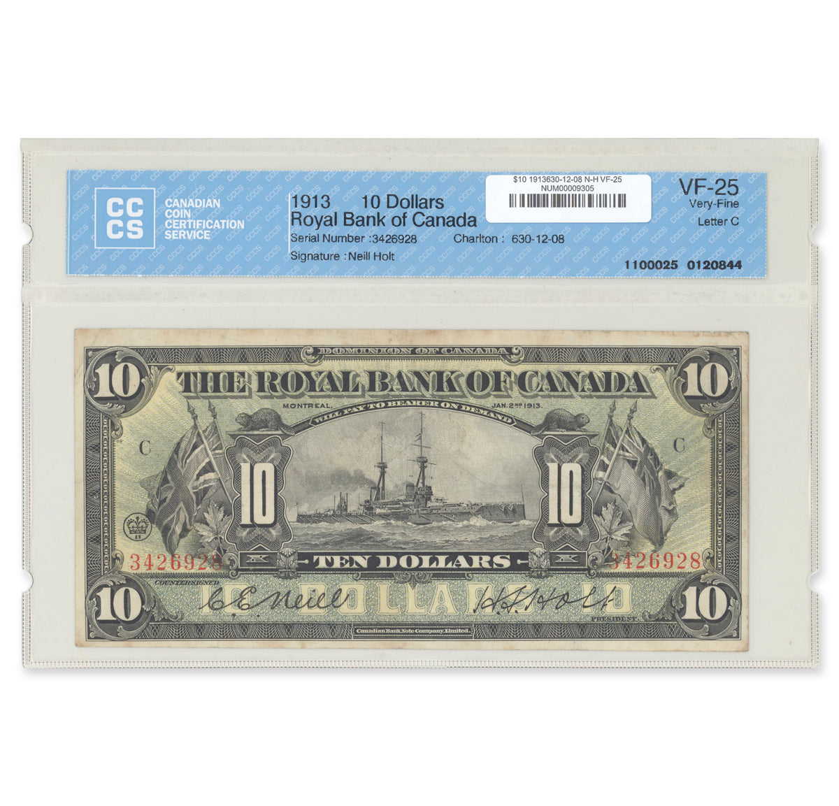 $10 1913 630-12-08 Royal Bank of Canada Neill-Holt CCCS VF-25