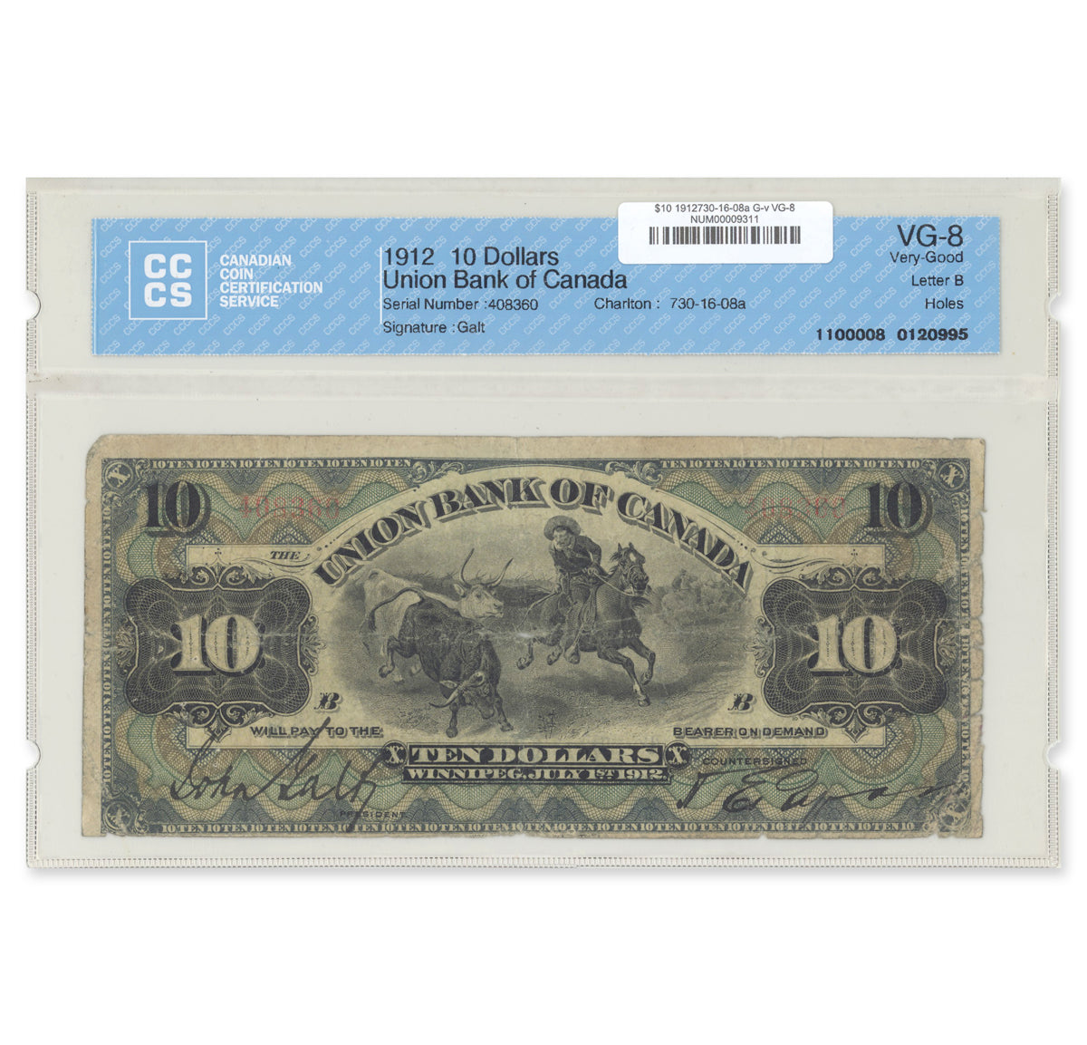 $10 1912 730-16-08a Union Bank of Canada Galt-various CCCS VG-8