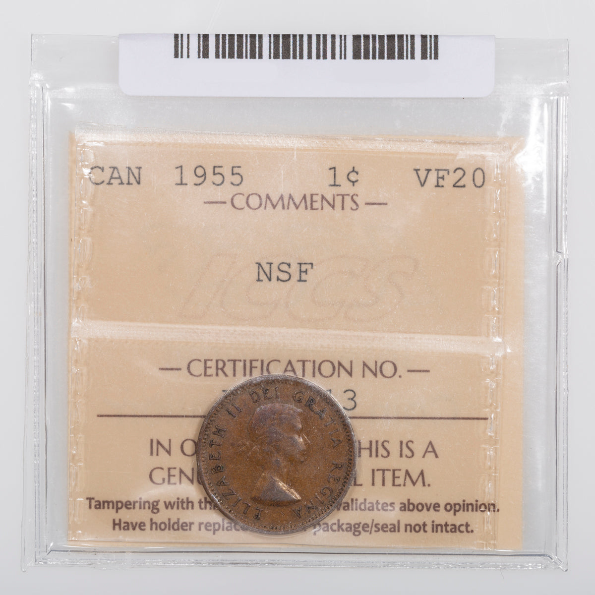 1 Cent 1955 NSF ICCS VF-20
