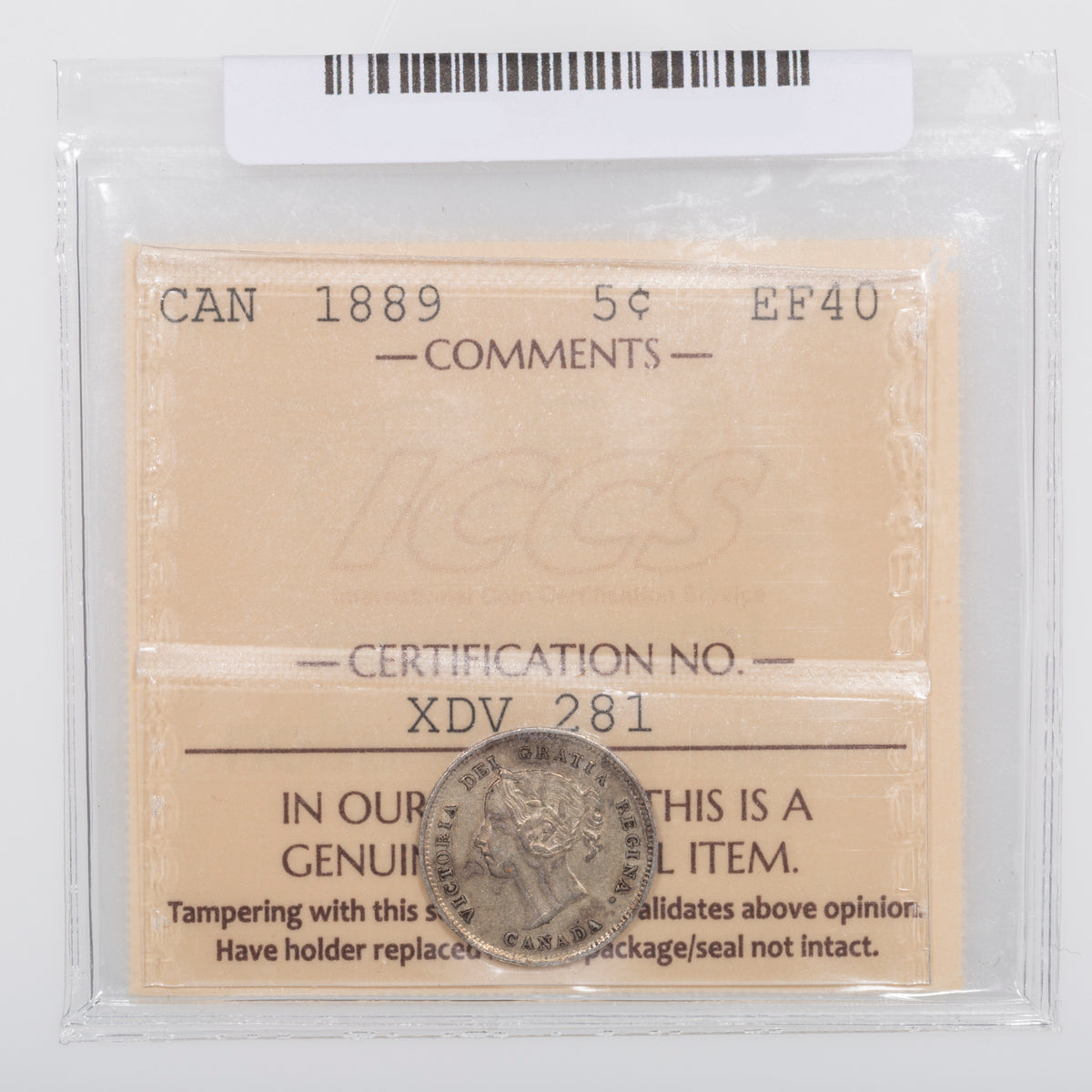 5 Cent 1889 ICCS EF-40