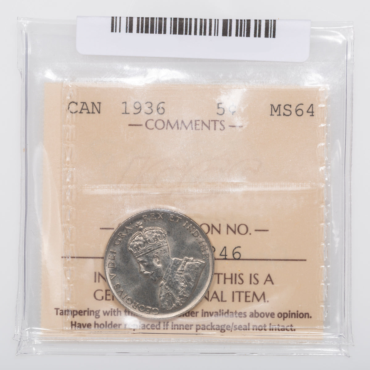 5 Cent 1936 ICCS MS-64