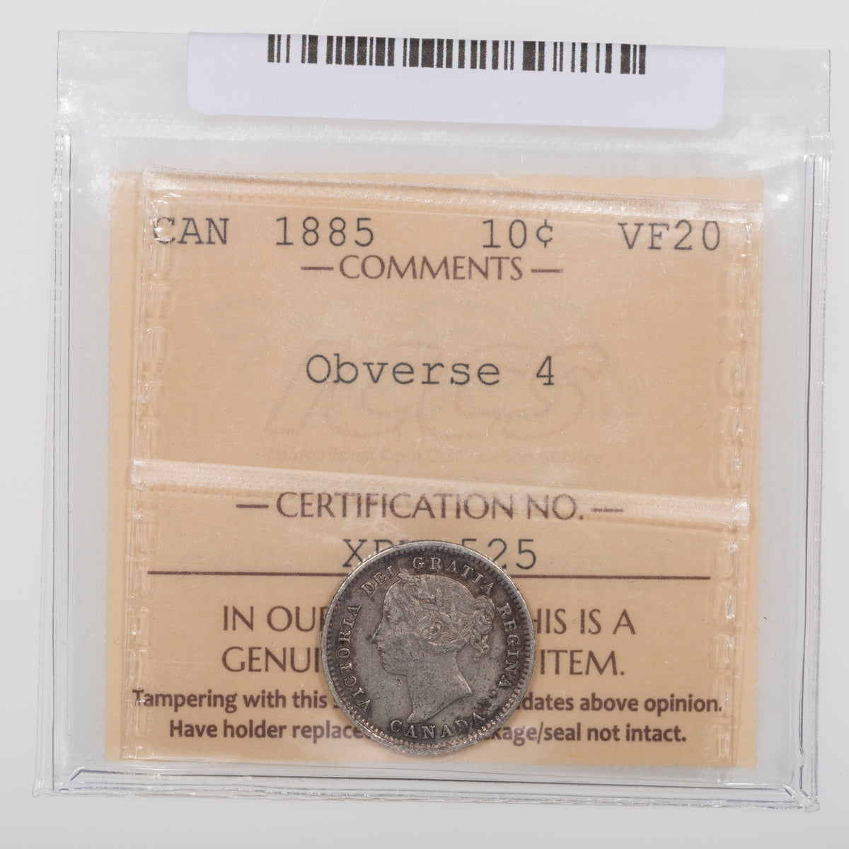 10 Cent 1885 Obv 4 ICCS VF-20