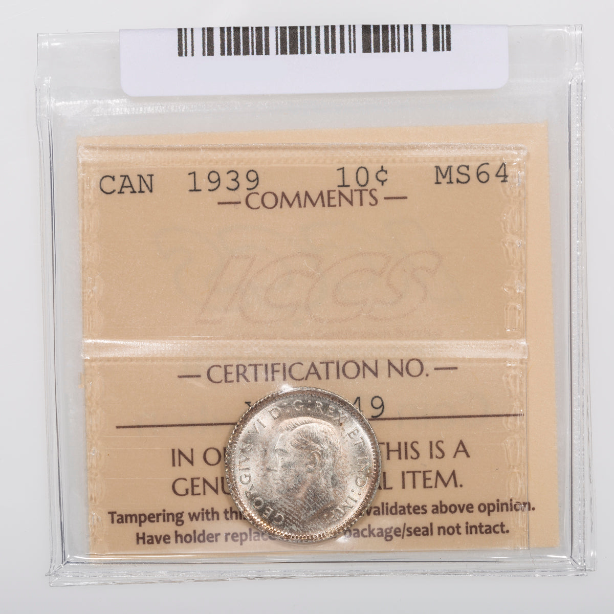 10 Cent 1939 ICCS MS-64