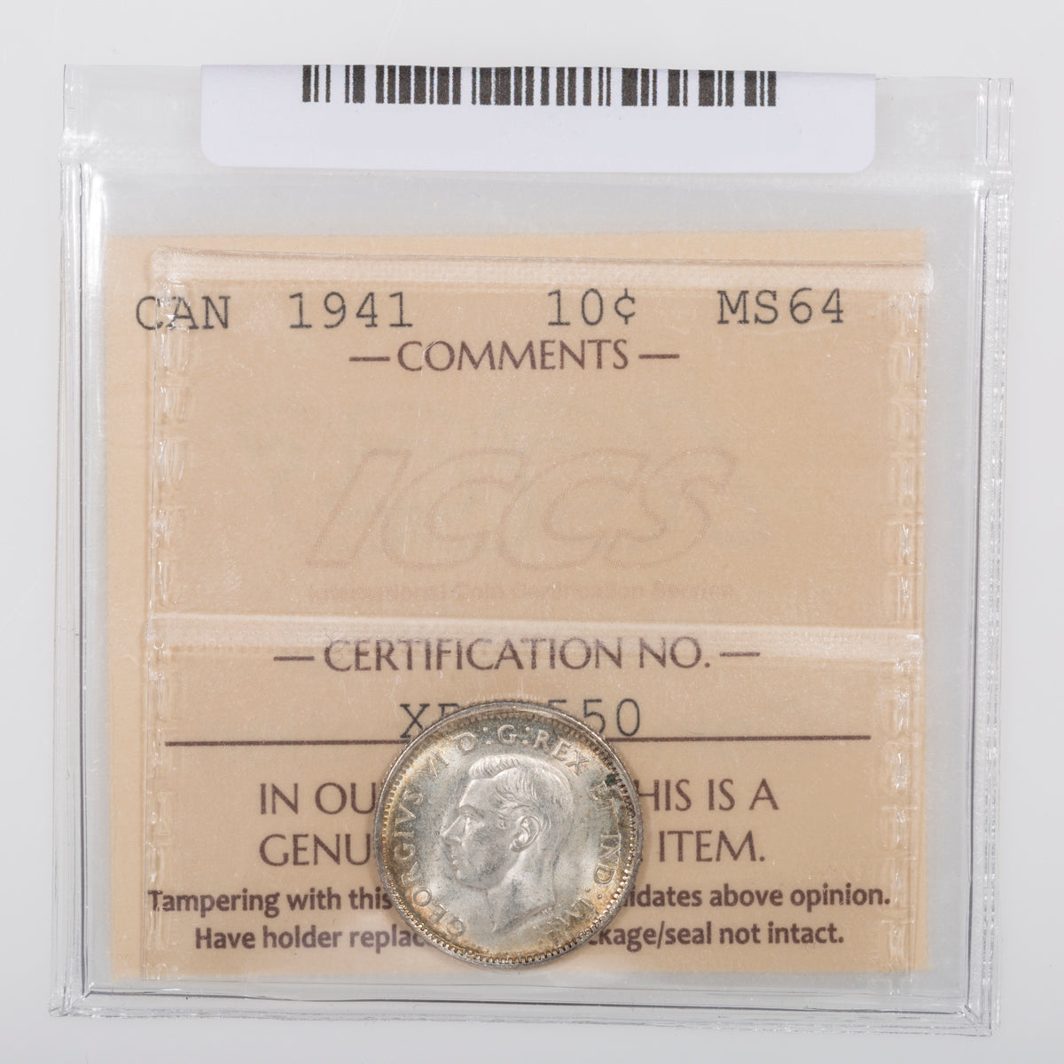 10 Cent 1941 ICCS MS-64