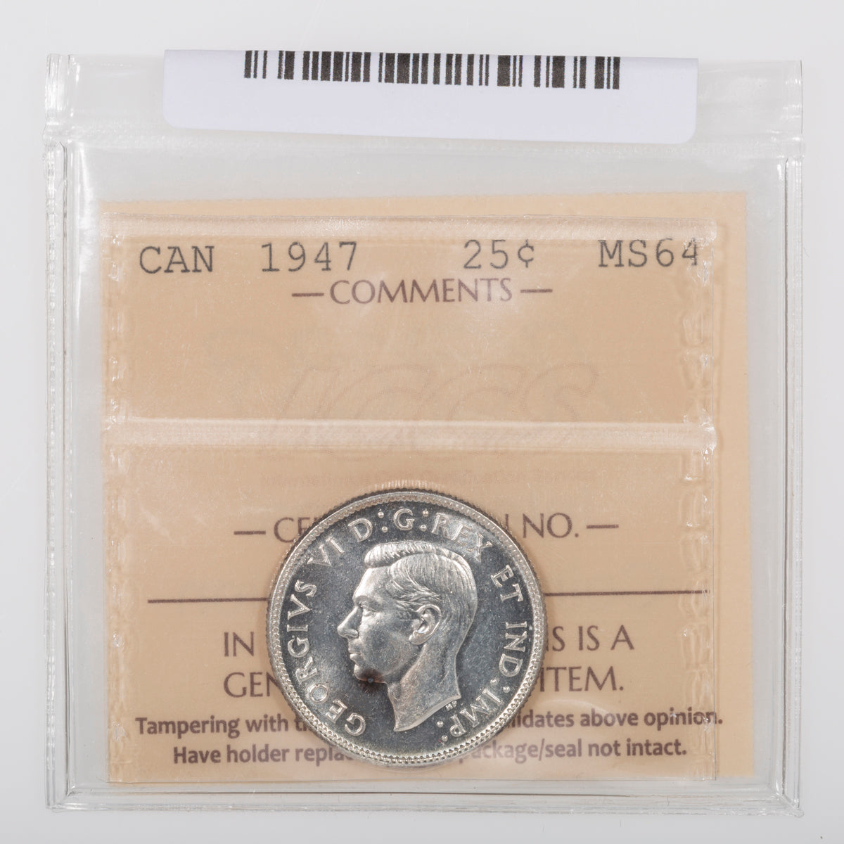 25 Cent 1947 ICCS MS-64