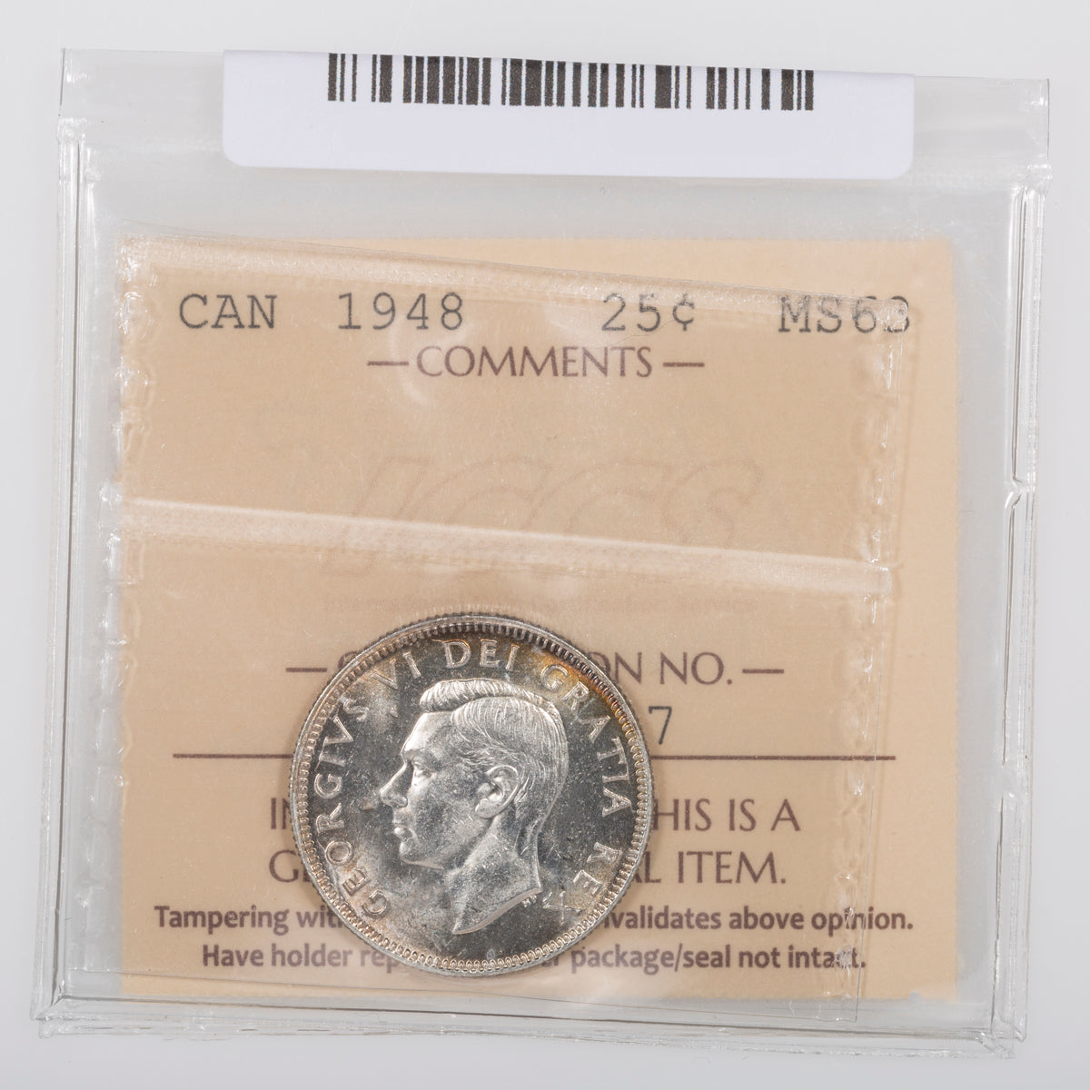25 Cent 1948 ICCS MS-63