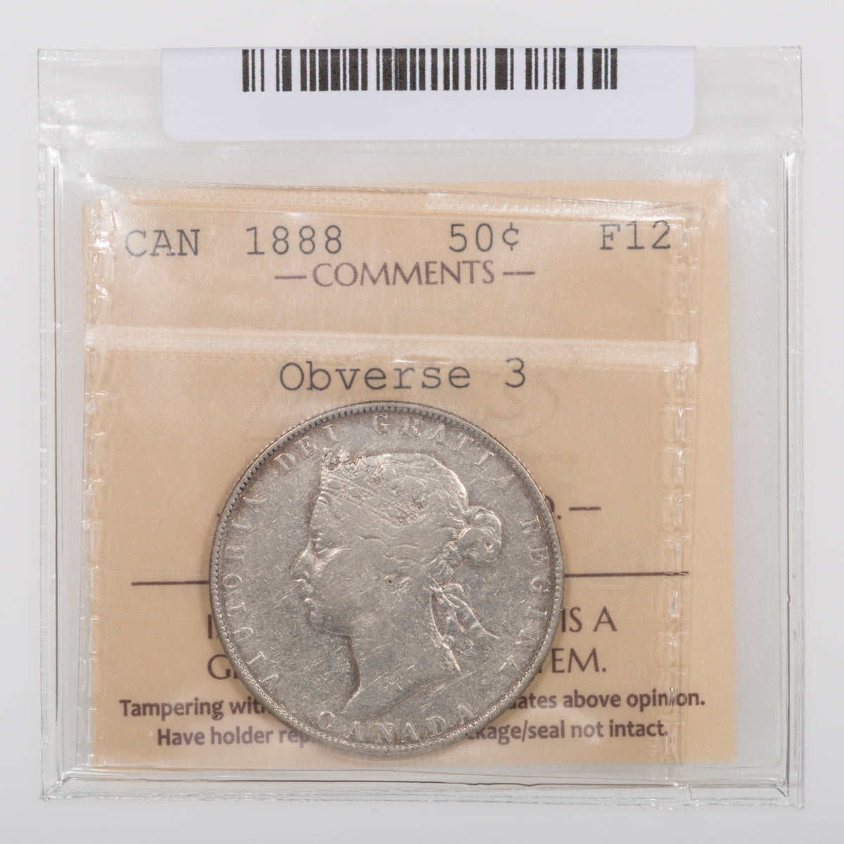 50 Cent 1888 Obv 3 ICCS F-12