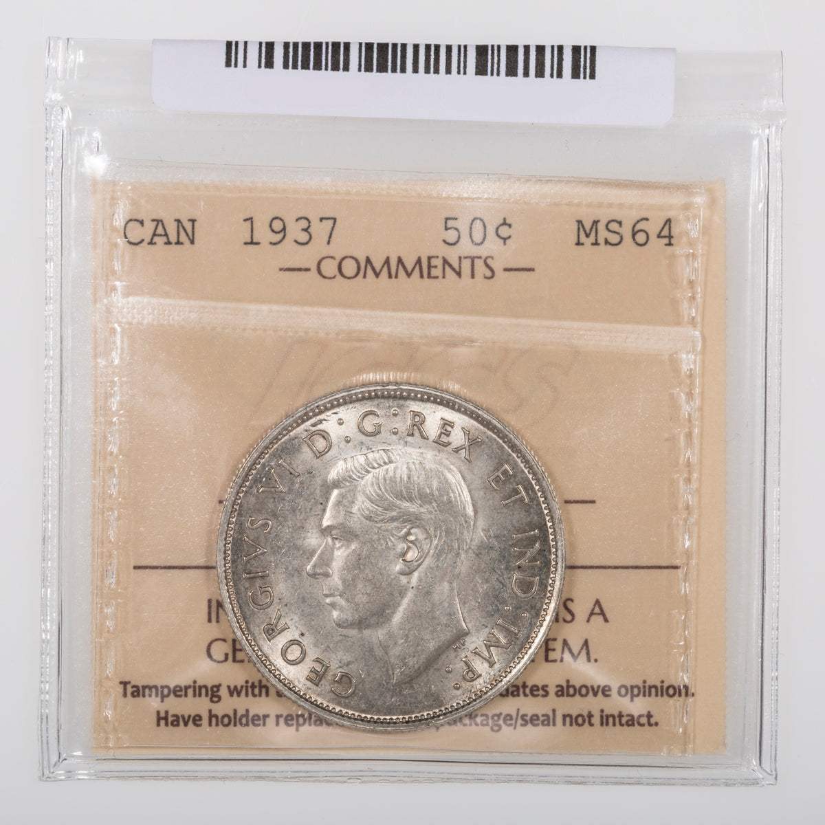 50 Cent 1937 ICCS MS-64
