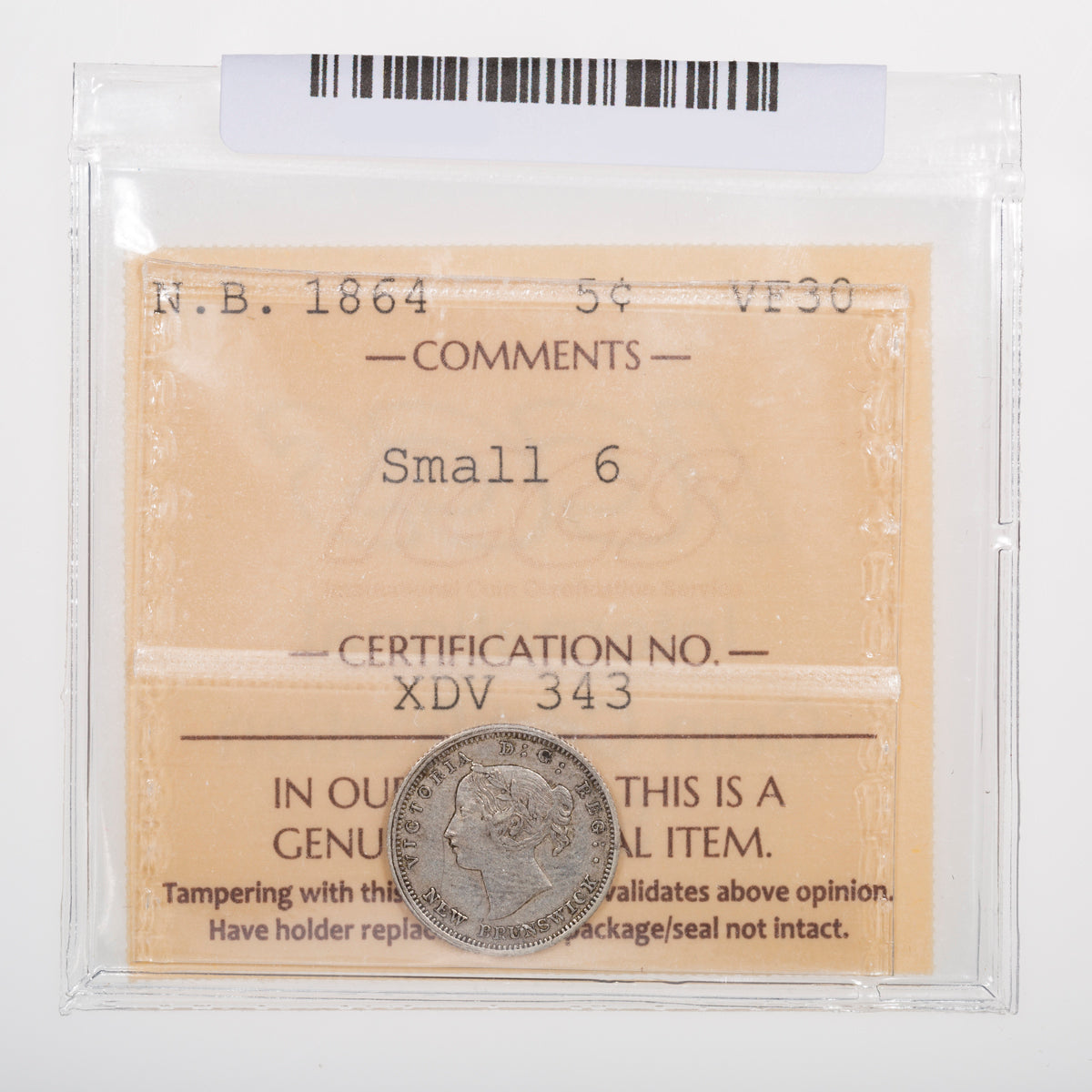 NB 5 Cent 1864 Small 6 ICCS VF-30