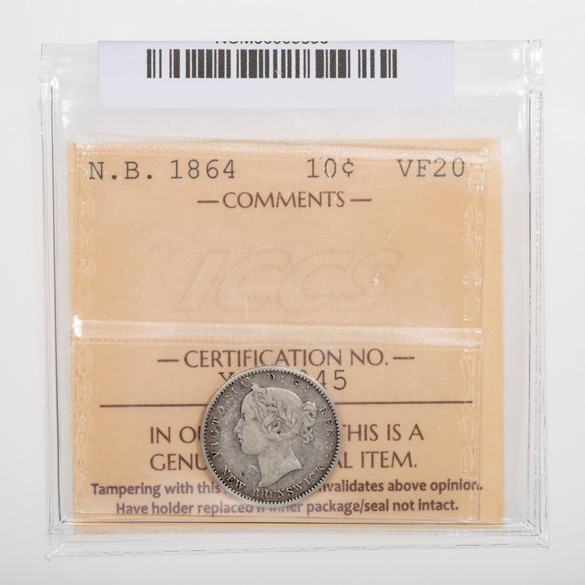 NB 10 Cent 1864 ICCS VF-20