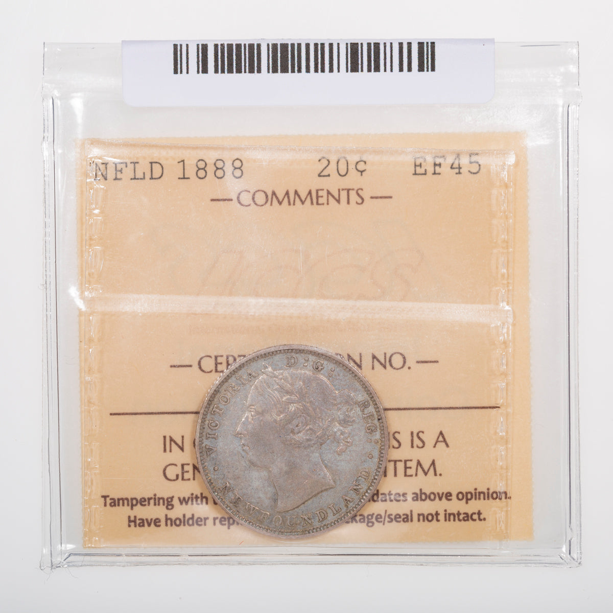 NFLD 20 Cent 1888 ICCS EF-45