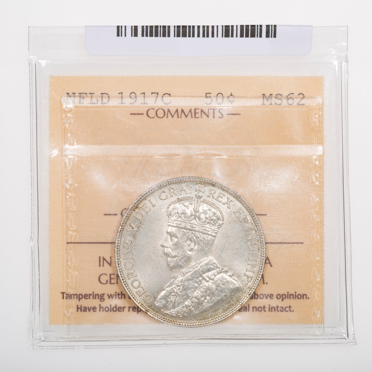 NFLD 50 Cent 1917C ICCS MS-62