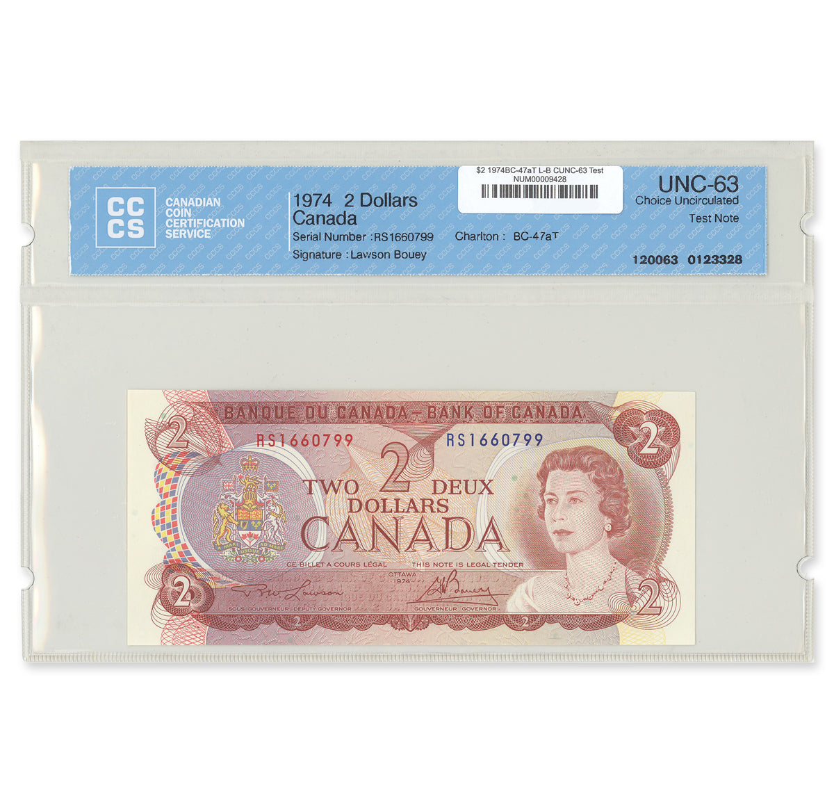 $2 1974 BC-47aT Test Note Lawson-Bouey Prefix RS CCCS CUNC-63