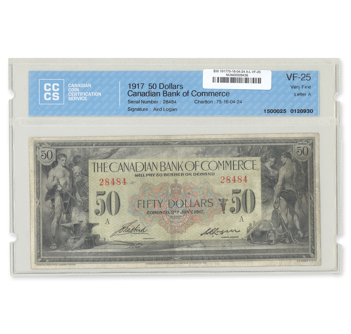 $50 1917 75-16-04-24 Canadian Bank of Commerce Aird-Logan CCCS VF-25