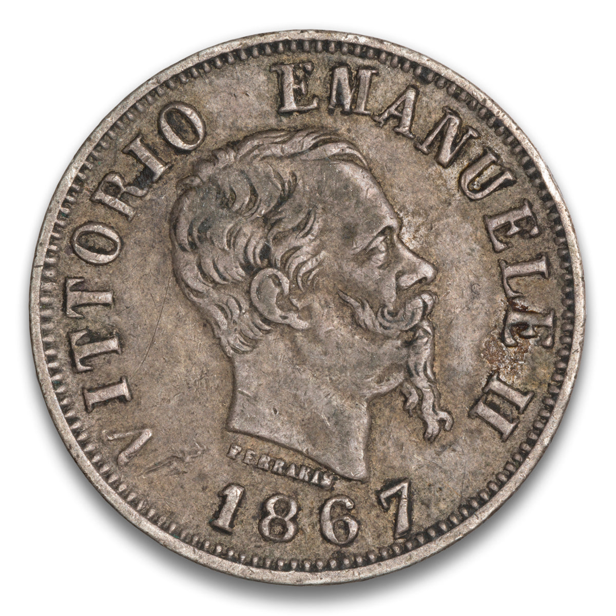 Italy Silver 50 Centesimi 1867 N BN
