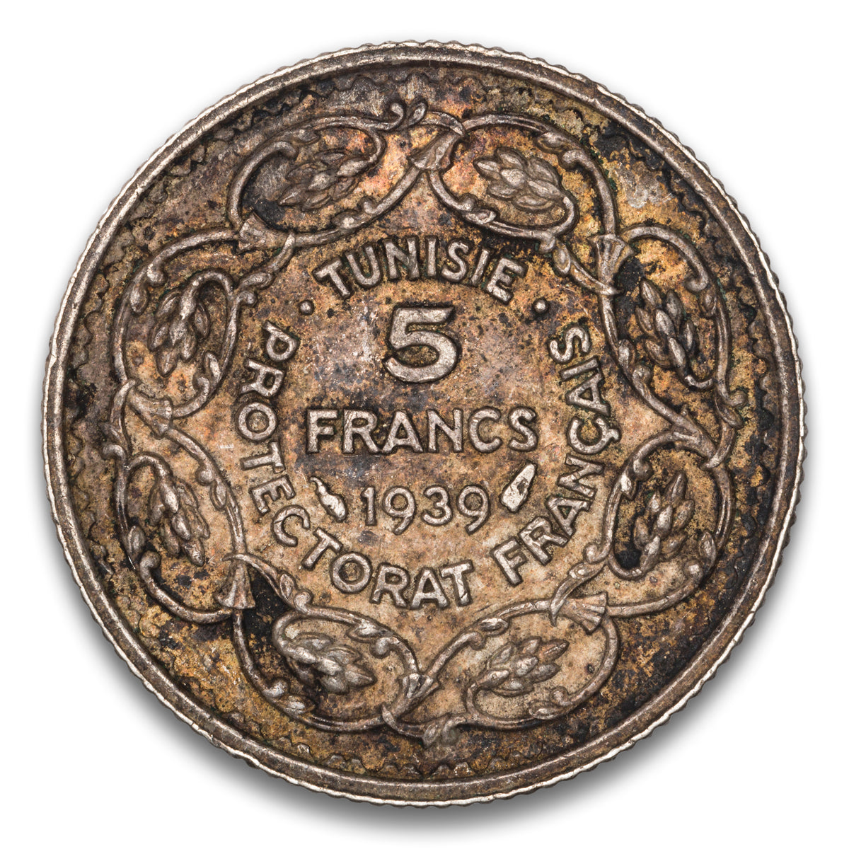 Tunisia Silver 5 Francs 1939