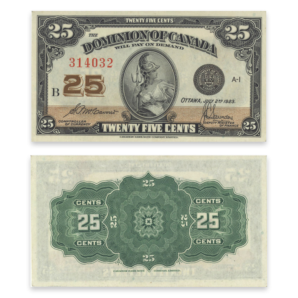 25Cent 1923 DC-24c McCavour-Saunders AU-55