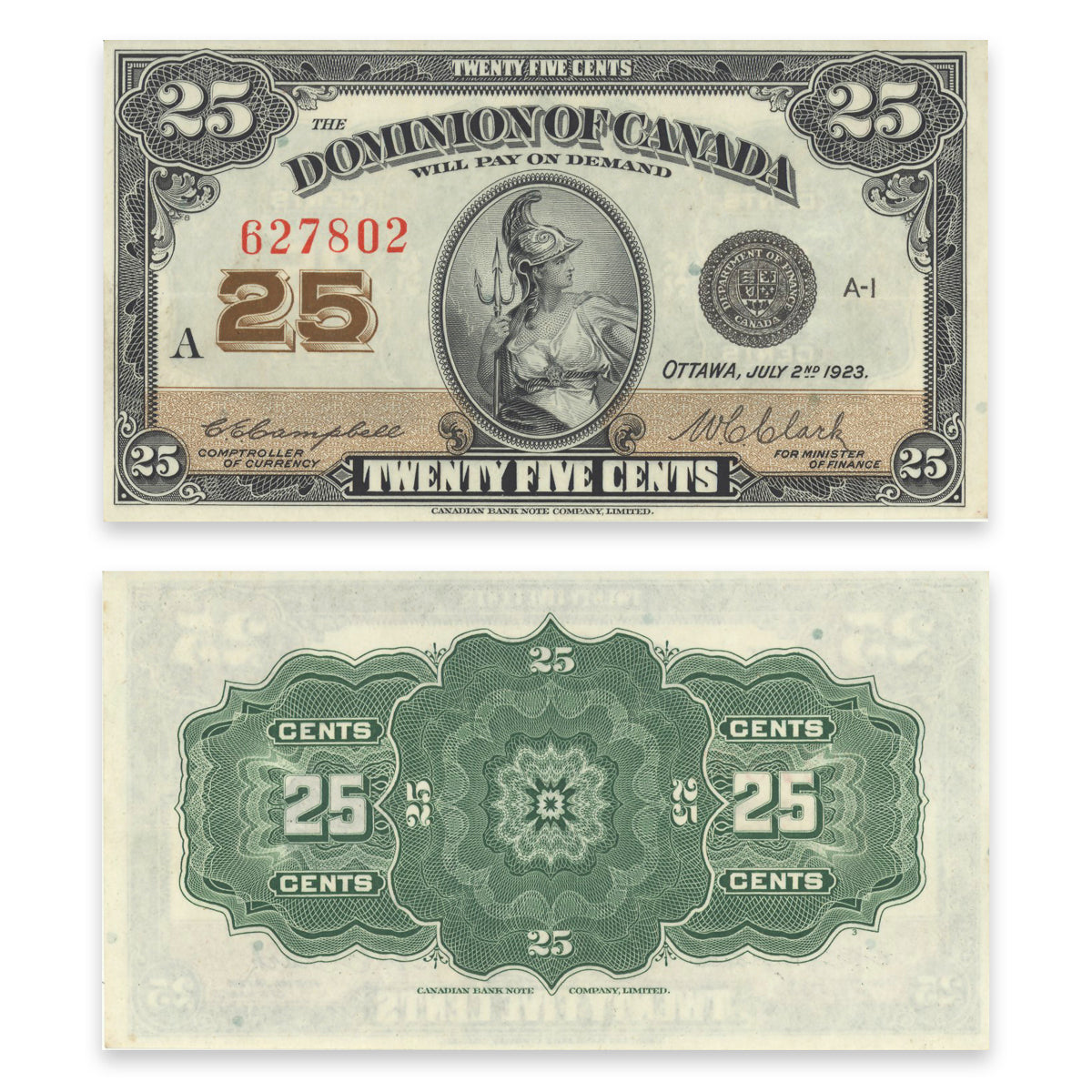 25Cent 1923 DC-24d Campbell-Clark AU-58