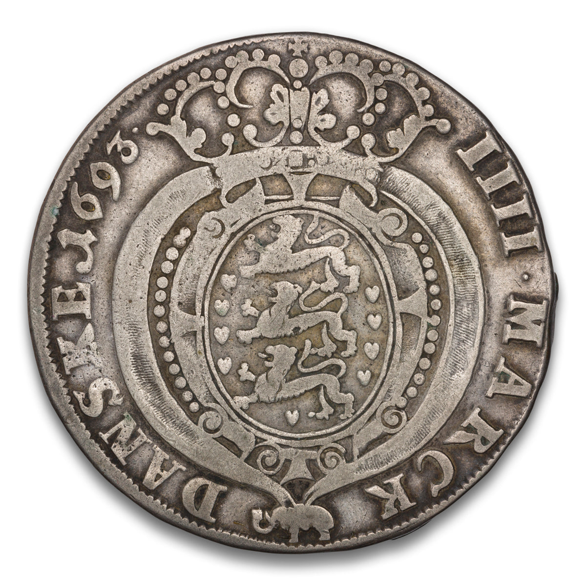 Denmark and Norway Christian V Silver 1 Krone 1693 Copenhagen Mint
